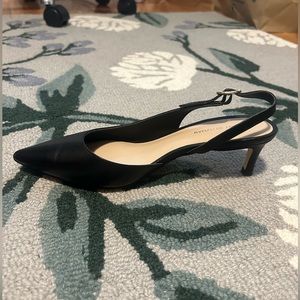 Stuart Weitzman patten leather sling back kitten heel